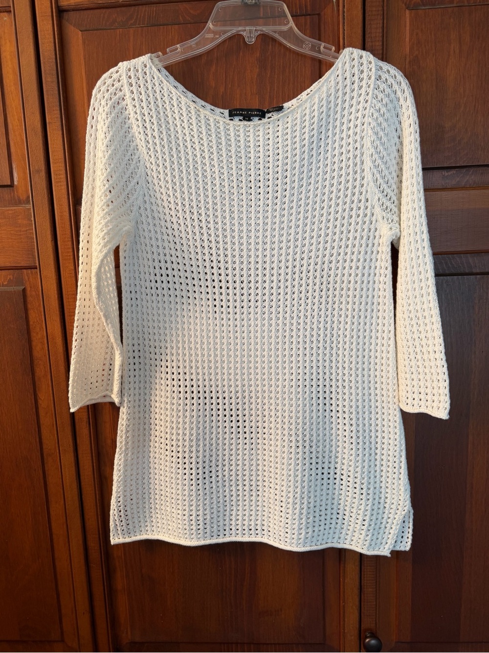 Jeanne Pierre Women’s Open-Knit Crewneck tunic/coverup 100% cotton size M Cream